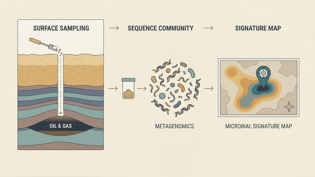 Metagenomics-based surface prospecting — research illustration